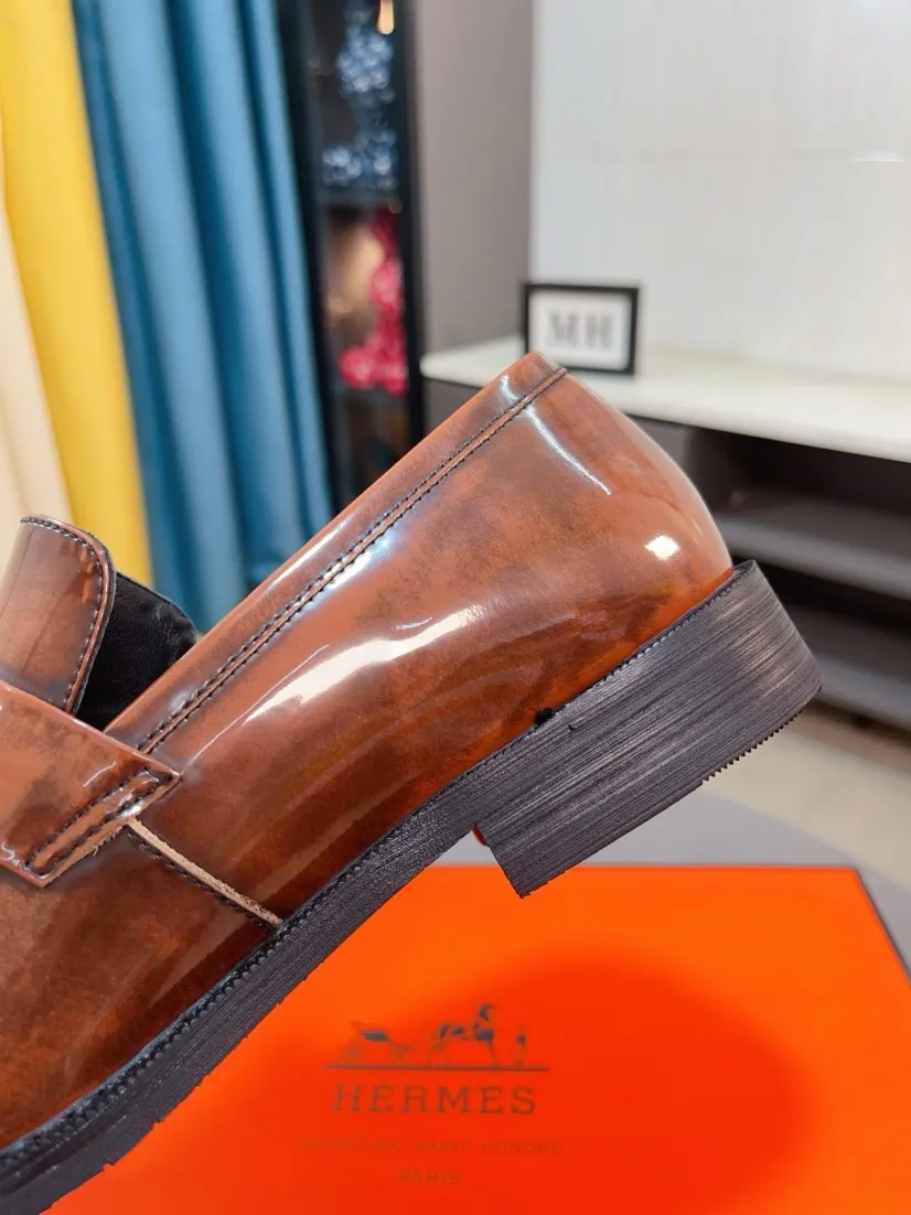 Men's shoes 💰500🌹🌹《HERMES》Hermès business leather shoes, original factory configuration, original imported open edge bead upper + luxury hardware logo + fully imported original customized sheepskin lining, sole: rubber wear-resistant outsole, difficult craftsmanship, original factory follow-up goods, 🔍🔍high quality code number: 38-44 45 can be customized